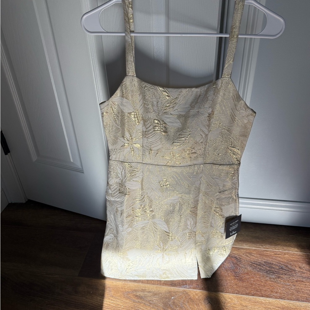 Lulu's Gold Floral Jacquard Mini Dress